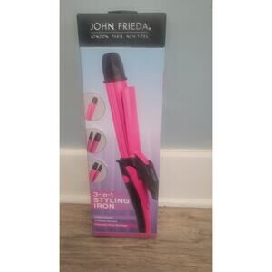 John Frieda 3-in-1 Styling Iron Curl Straighten Wave Pink Ceramic NIB